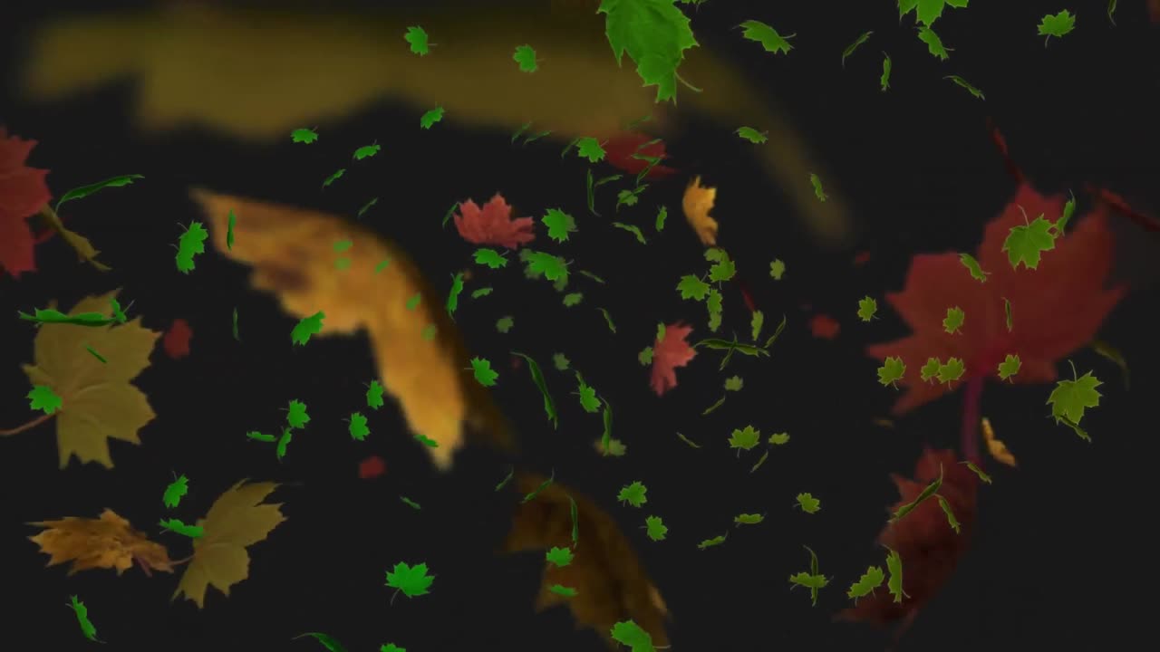 Premium stock video - Animation of autumn leaves floating against black ...