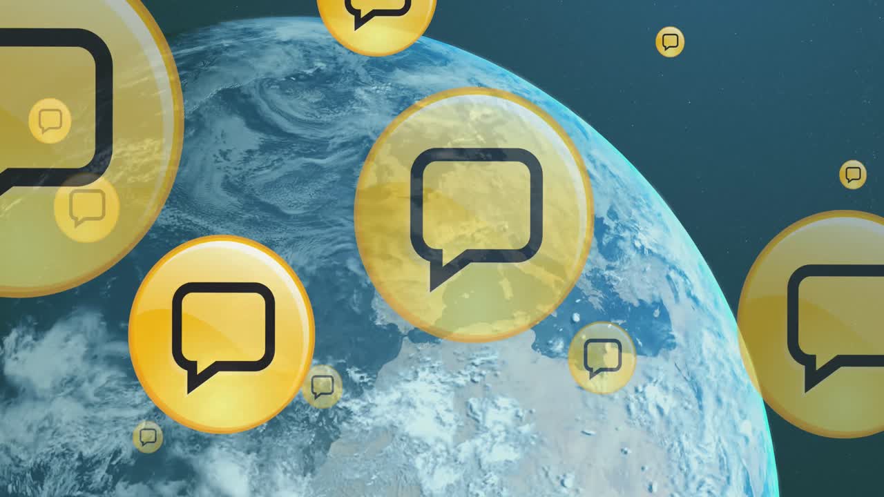 animación de la red de iconos de mensajes digitales y procesamiento de datos en todo el mundo