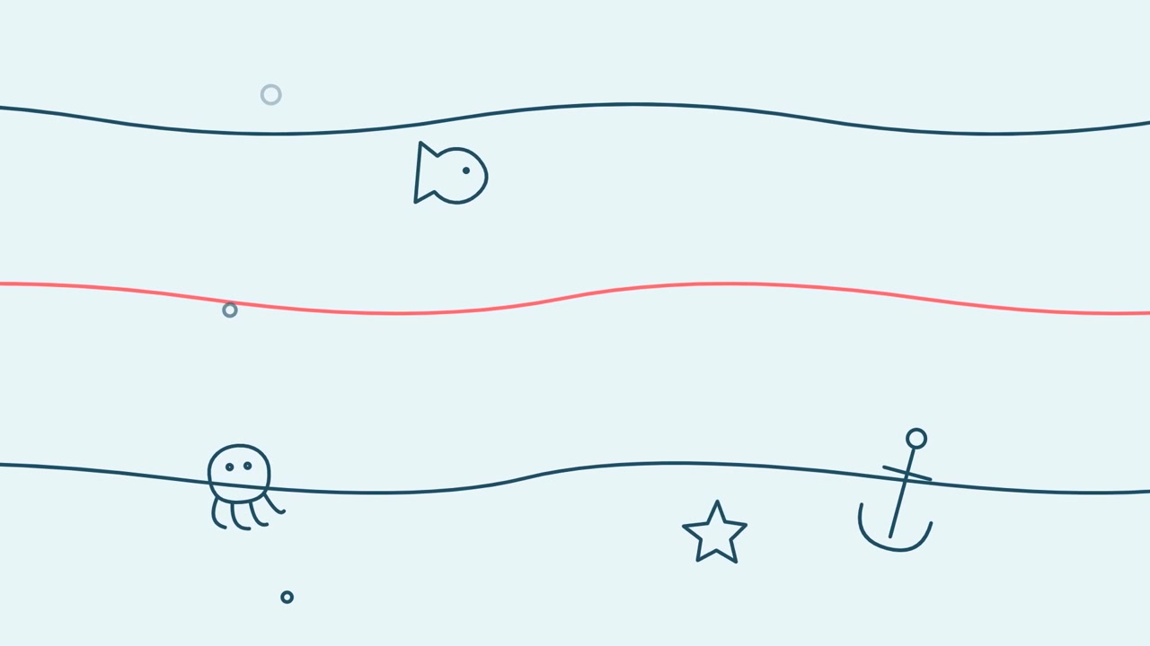 Minimalist Animation of Underwater Sea Life and Anchor