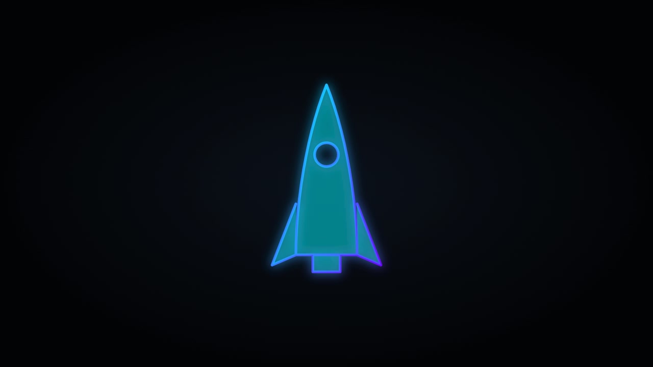 Neon Outline of a Rocket Ship Appearing on Dark Background