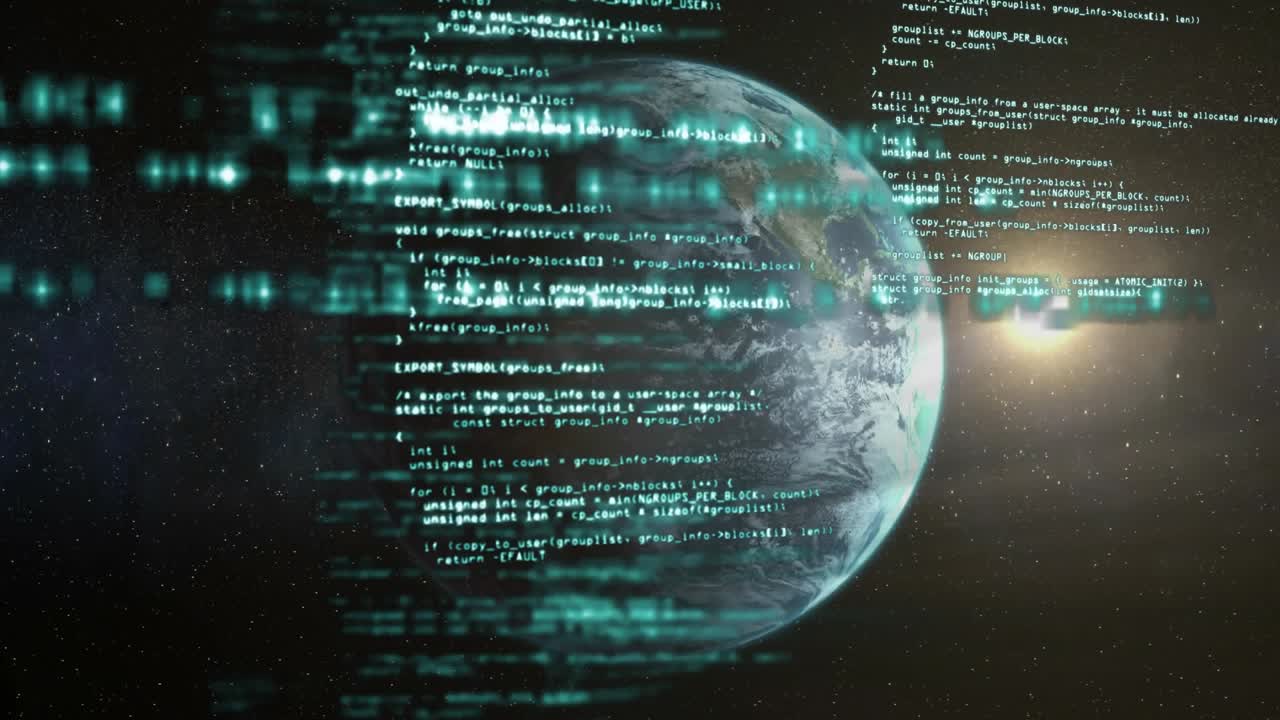Animation of data processing over globe in background