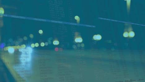 animation of digital information moving on bokeh car and street lights at night in background