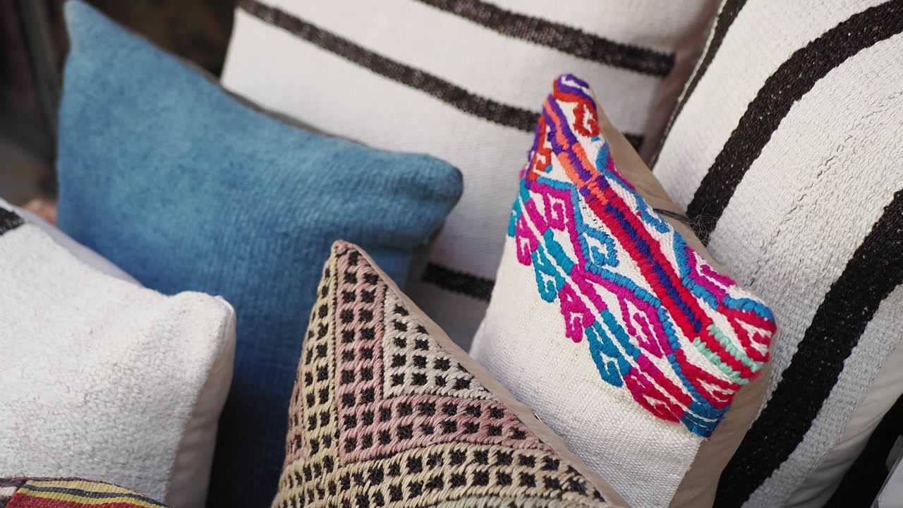 Colorful Decorative Pillows with Various Patterns and Textures
