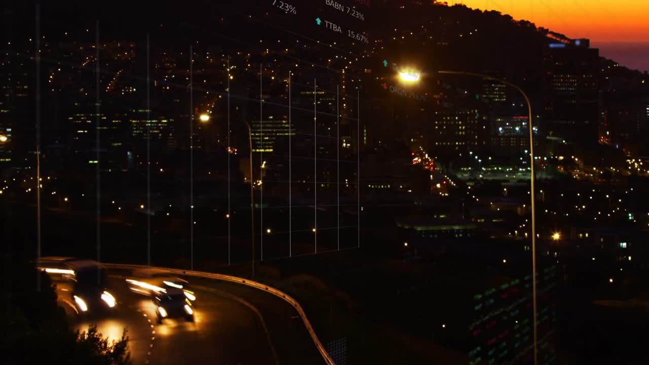 도시에서 도로를 이동하는 차량의 타임  ⁇ 스에 대한 그래프와 주식 시장 데이터의 애니메이션