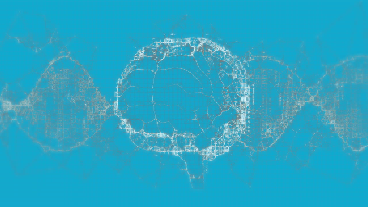 Animation of human brain and dna strand over blue background