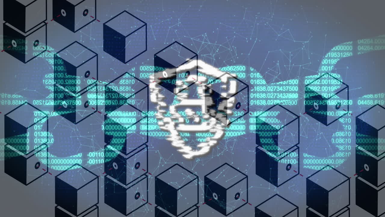 animación de cadenas digitales y candados sobre formas