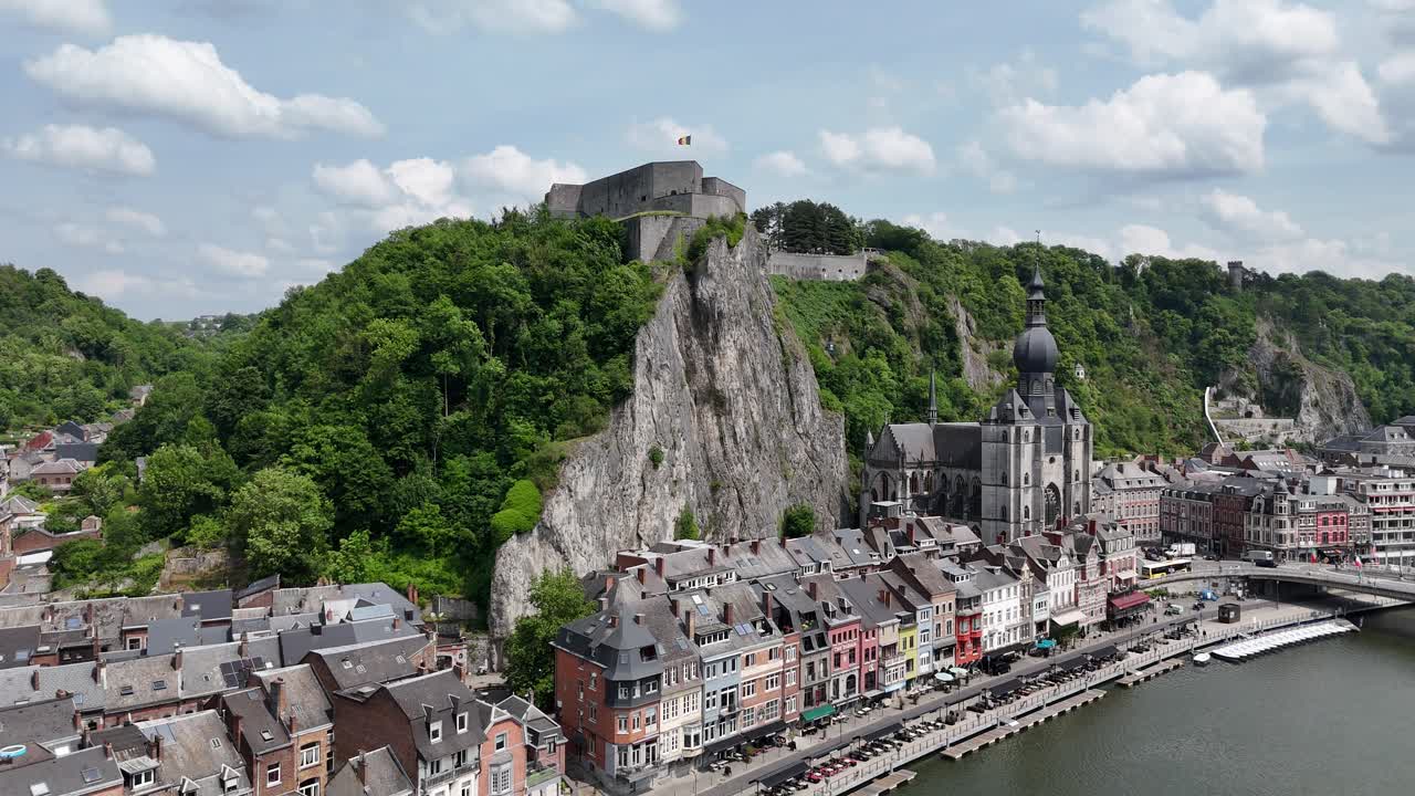 Dinant city centre Belgium’s. on Meuse River drone,aerial l
