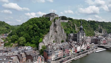dinant city centre belgium’s. on meuse river drone,aerial l