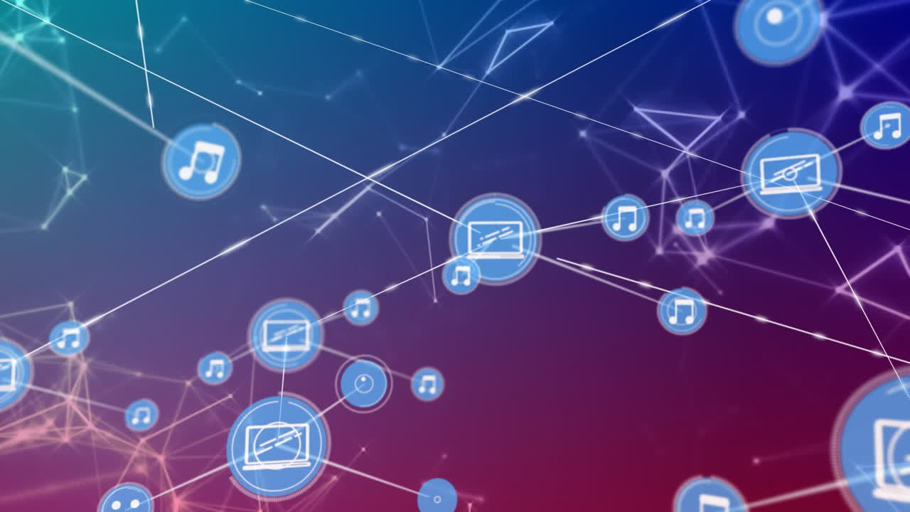 animación de la red de conexiones con iconos sobre las redes de conexiones.