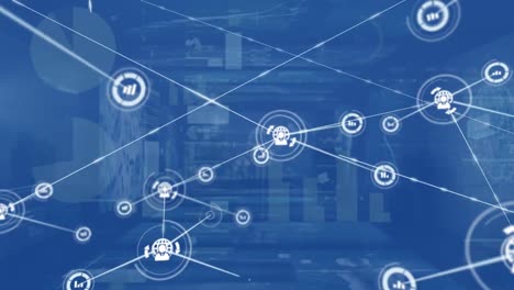 Animation of network of digital icons, statistical data processing and medical data processing