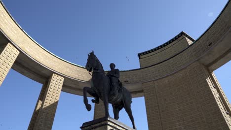 The-King-Albert-I-Memorial-monument-in-Nieuwpoort,-Belgium,-wide-low-angle-shot