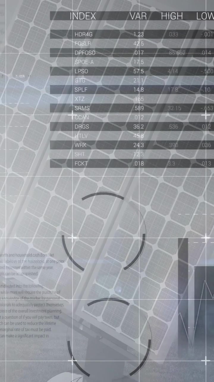 Vertical video: Crosshair overlay initiating scan for diagnostics, solar panel showing HUD charts
