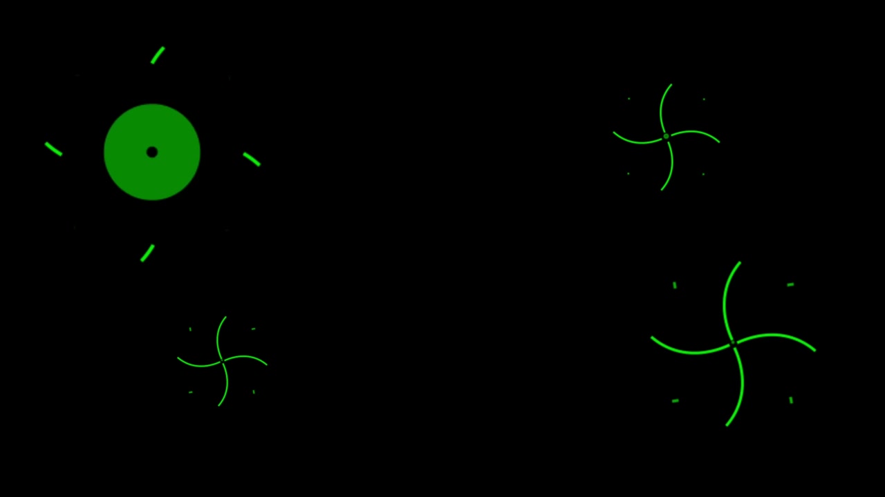 Animation green geometric shape isolate floating on black background.