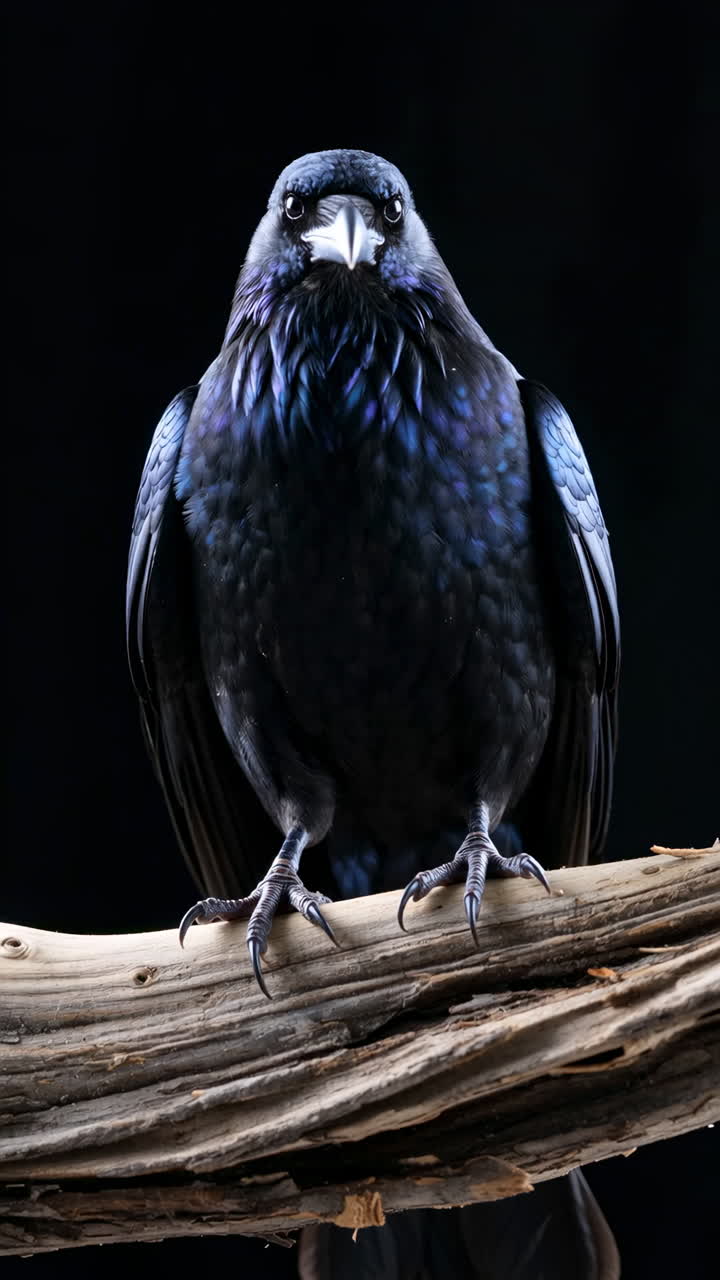 Intense Portrait of a Raven with Iridescent Feathers