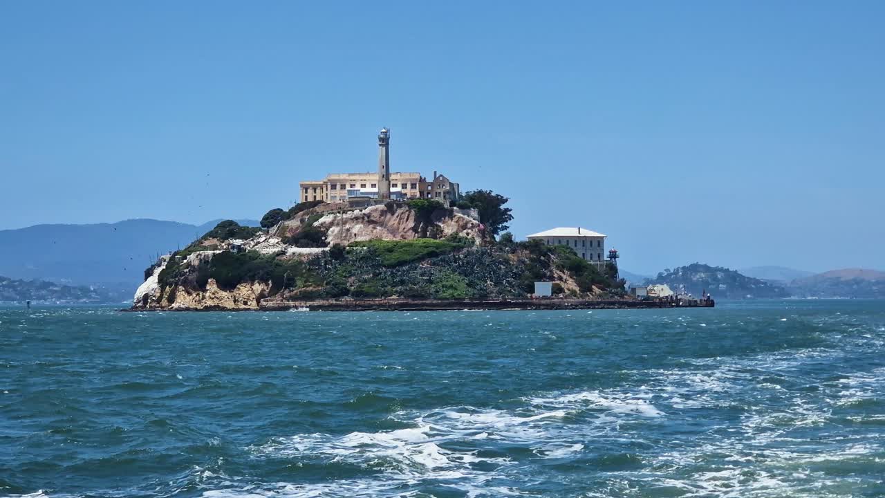 Alcatraz Island and Federal Prison, View From Ferry in San Francisco Bay, California USA