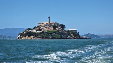 alcatraz island and federal prison, view from ferry in san francisco bay, california usa