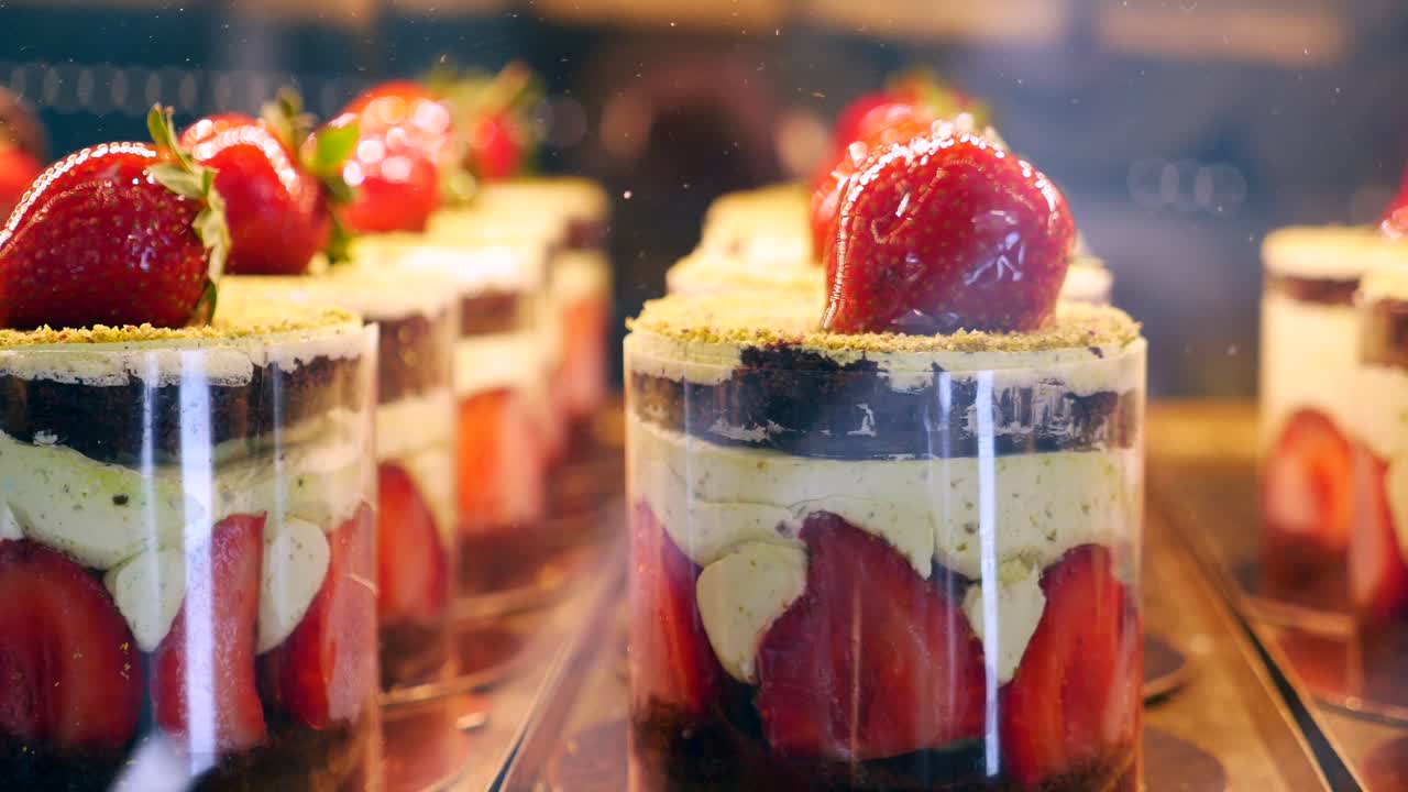 exhibición de pasteles de fresa