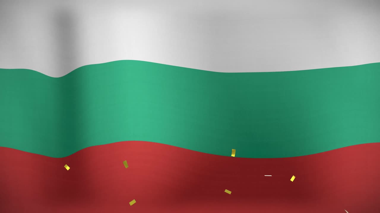 Animation von Konfetti über der Flagge Bulgariens
