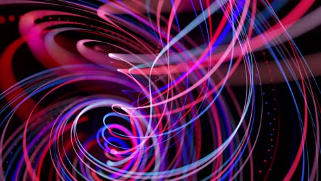 light streaks form spiral, bg in 4k. abstract looped background with light trails, stream of red blue neon lines in space move to form looped spiral shapes. modern trendy motion design bg.