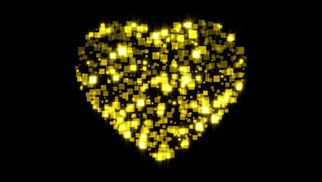 heart shape with golden square particle, loop animation