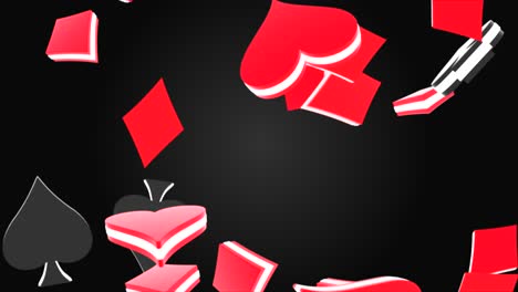 3d animation of poker spade heart club diamond suit falling down loop 4k animation alpha green