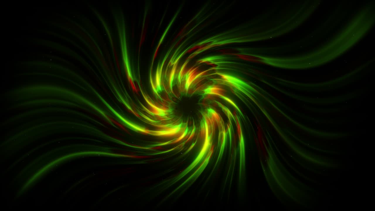 Abstract background. Bright swirl on an black background. The concept of space - time. Green red color. 3d animation.