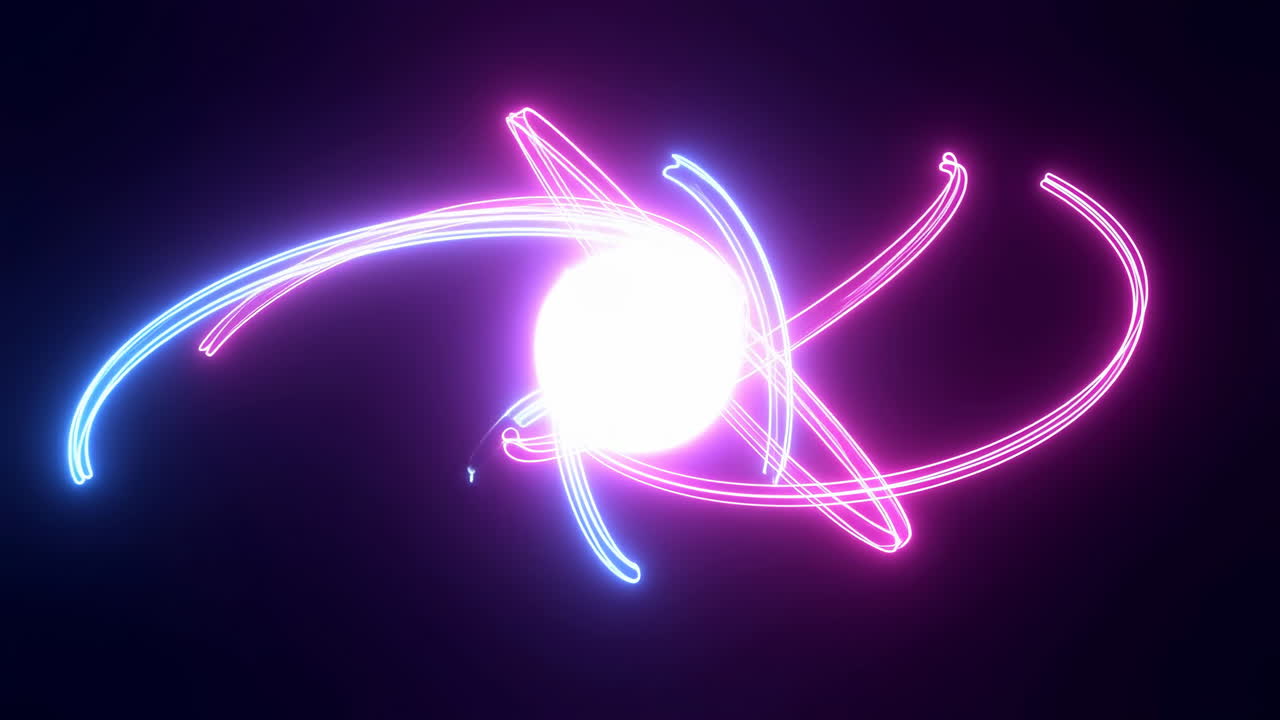 Abstract Neon Glowing Lines Orbiting a Central Sphere