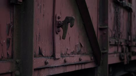 Stationary-wooden-cargo-train-carriage-close-up-shot