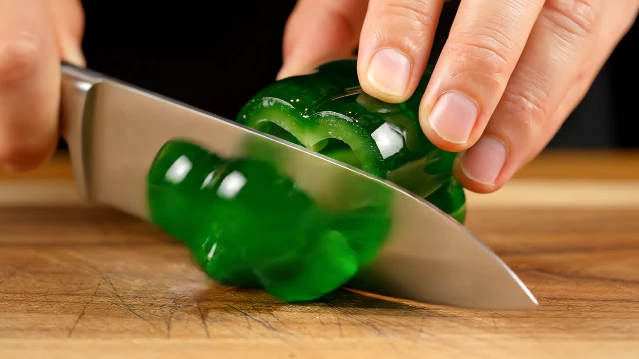 Cutting a green pepper