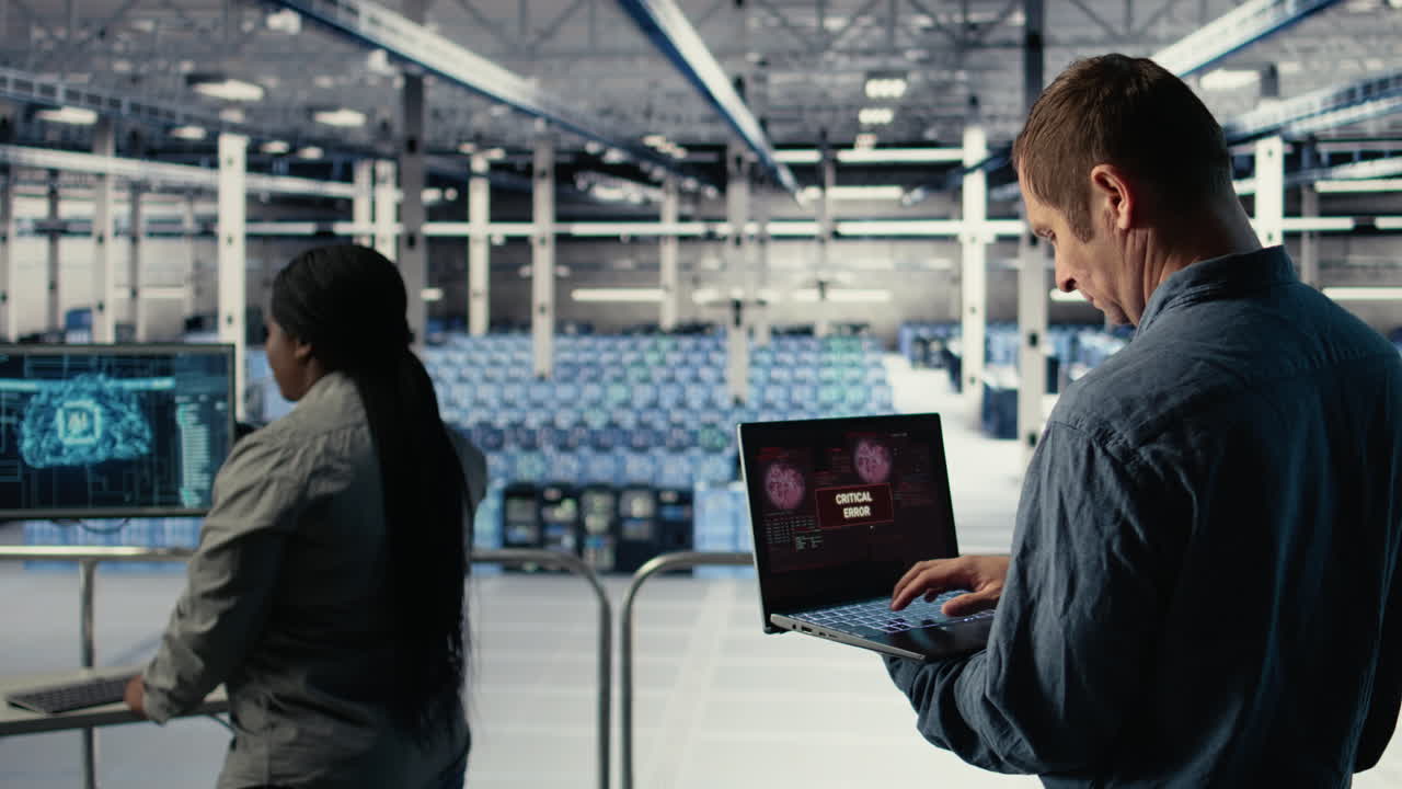 Engineer In Server Room Receives Critical Error Popup On Laptop Screen