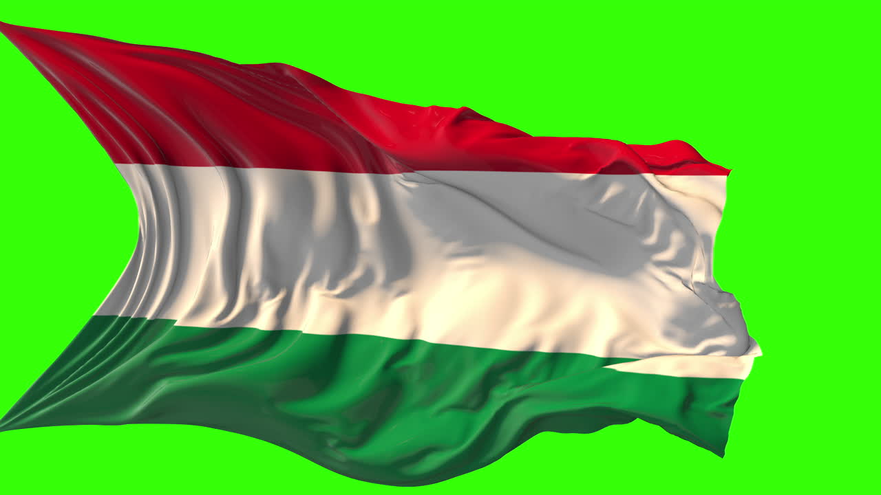Flags of Indonesia/Monaco and Hungary Waving on Green Screen
