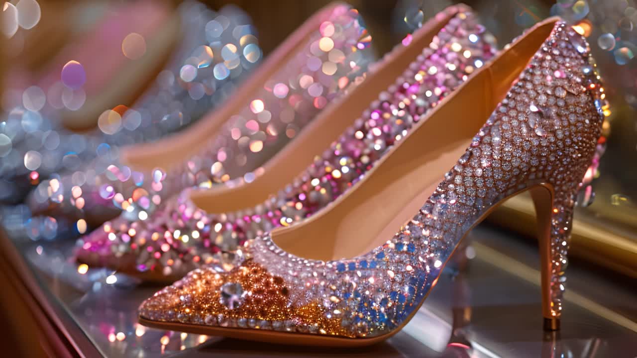 Sparkling Rhinestone High Heels on Display