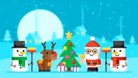 concepto de santa claus renos muñecos de nieve y árbol de navidad