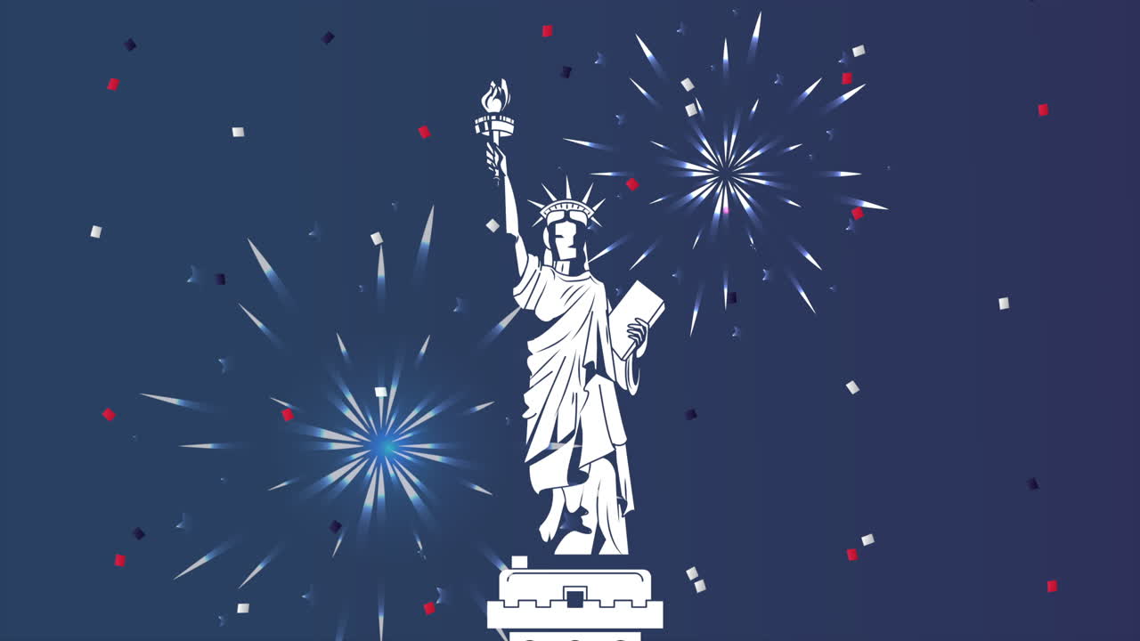 celebración del día de la independencia de los estados unidos con la estatua de la libertad y fuegos artificiales
