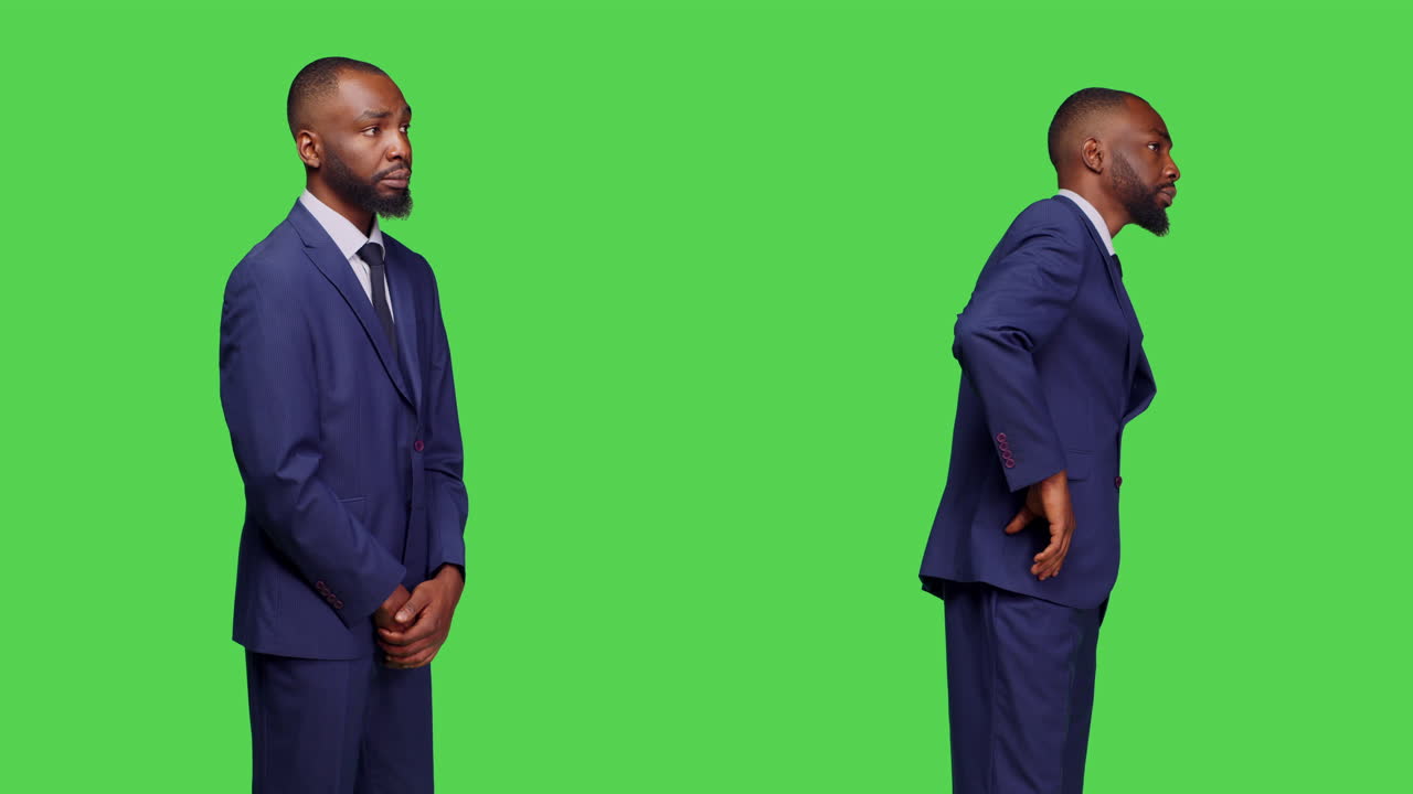 Empresário afro-americano de terno em tela verde
