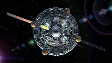 vuelo a través de la puerta de la nave espacial de ciencia ficción en el fondo de las estrellas, pantalla verde, animación 3d