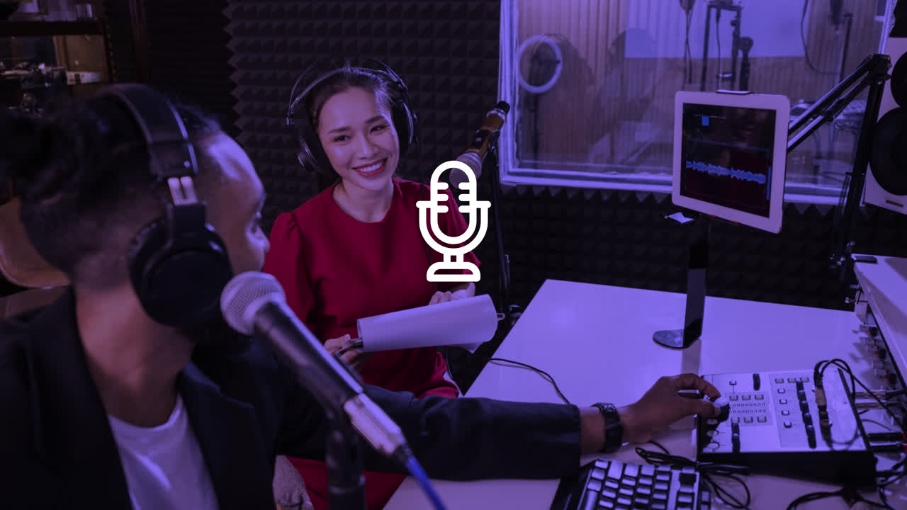 People recording a podcast or talk show