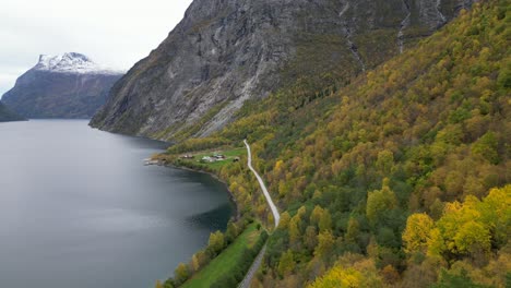 beautiful flight over forest in eikesdal, norway