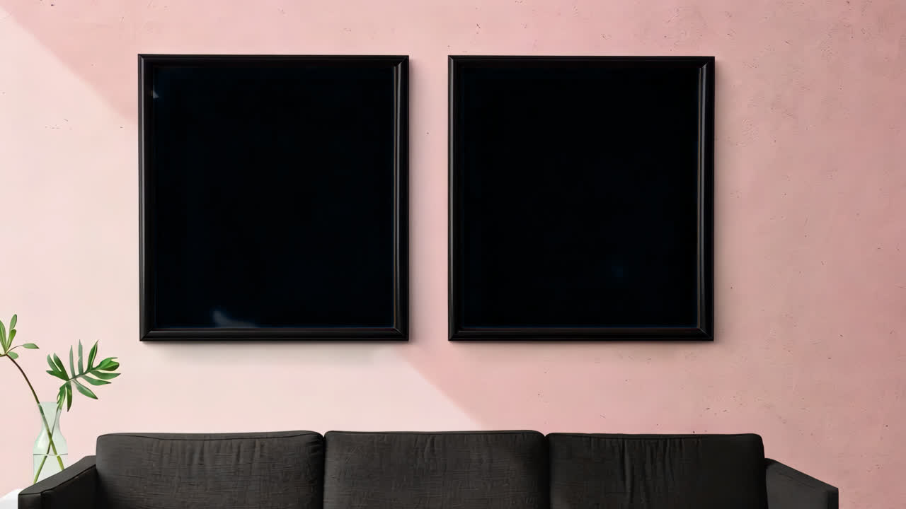Two picture frames on wall live mockup, animated overlay, transparent 4K video, alpha channel