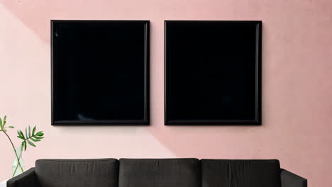 two picture frames on wall live mockup, animated overlay, transparent 4k video, alpha channel