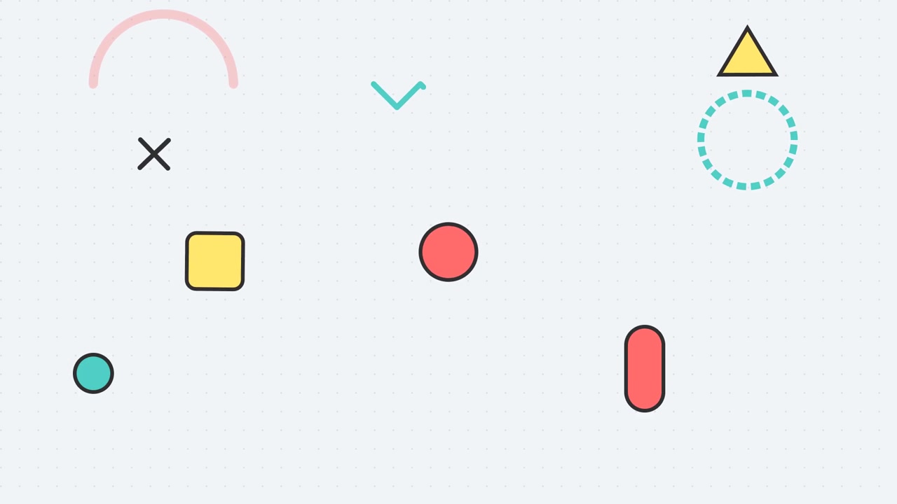Animated Memphis Style Geometric Shapes on Dotted Background