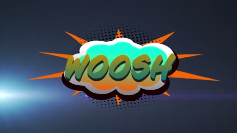 animación del texto woosh sobre el rastro de luz sobre fondo negro
