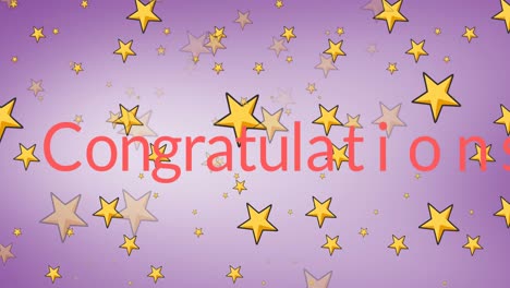 animation of floating golden stars and congratulations on pink background