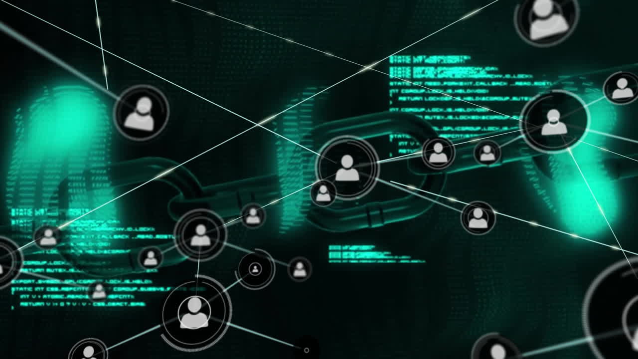 animación de la red de conexiones con personas iconos y procesamiento de datos