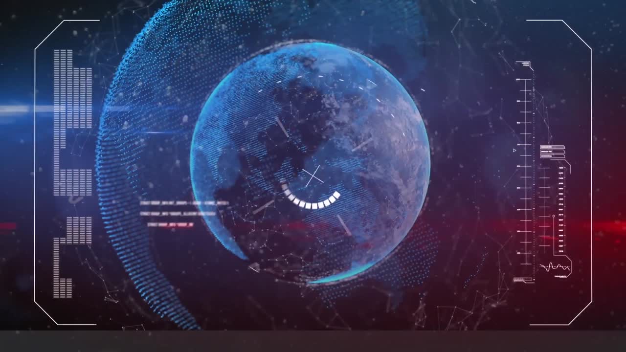 animación de la interfaz con el procesamiento de datos sobre el mundo y la red de conexiones