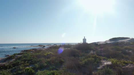 a small lighthouse on the edge of the ocean