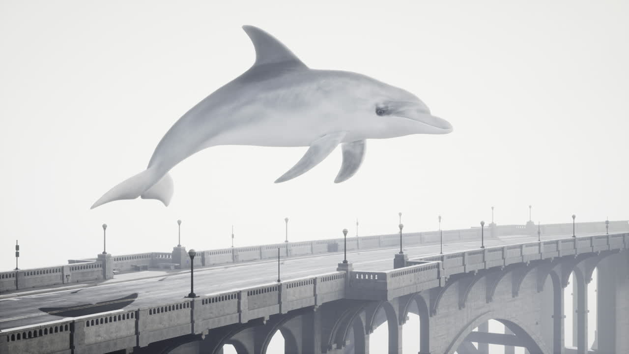 A Dolphin Leaping Over a Bridge in the Fog