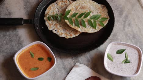 south indian food set dosa with curry and chutney