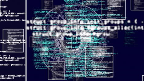 computer code and network connections animation over abstract digital background