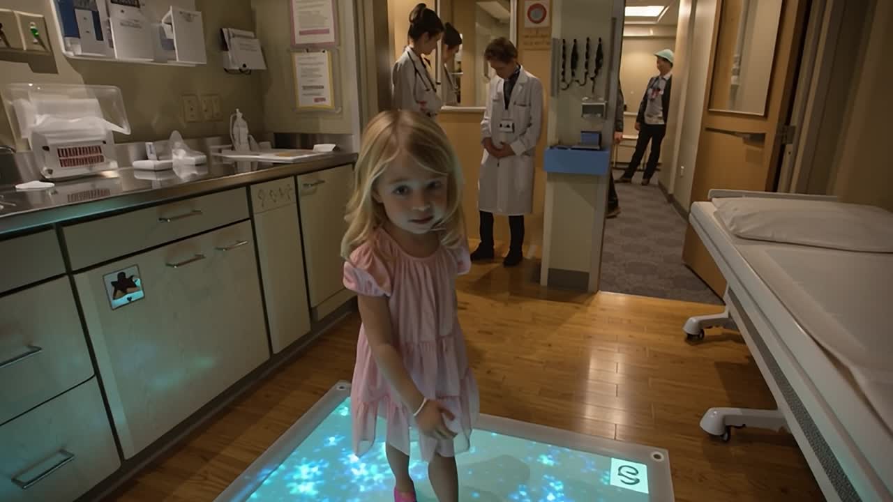 La proiezione interattiva sul pavimento coinvolge i bambini in ambienti ospedalieri